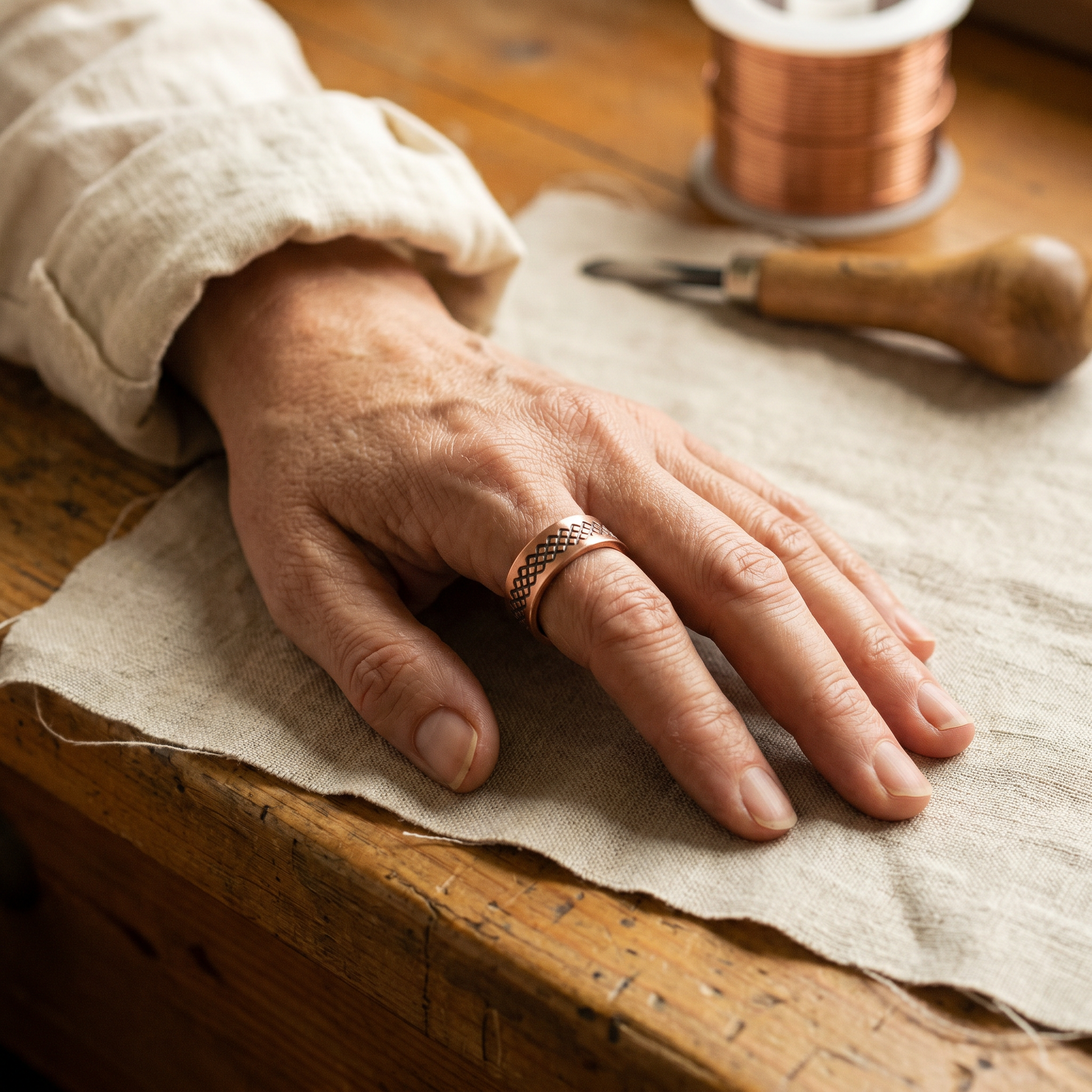 Mary's Grid Copper Ring