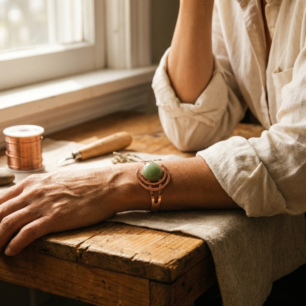 Mary's Sphere Green Copper Bracelet